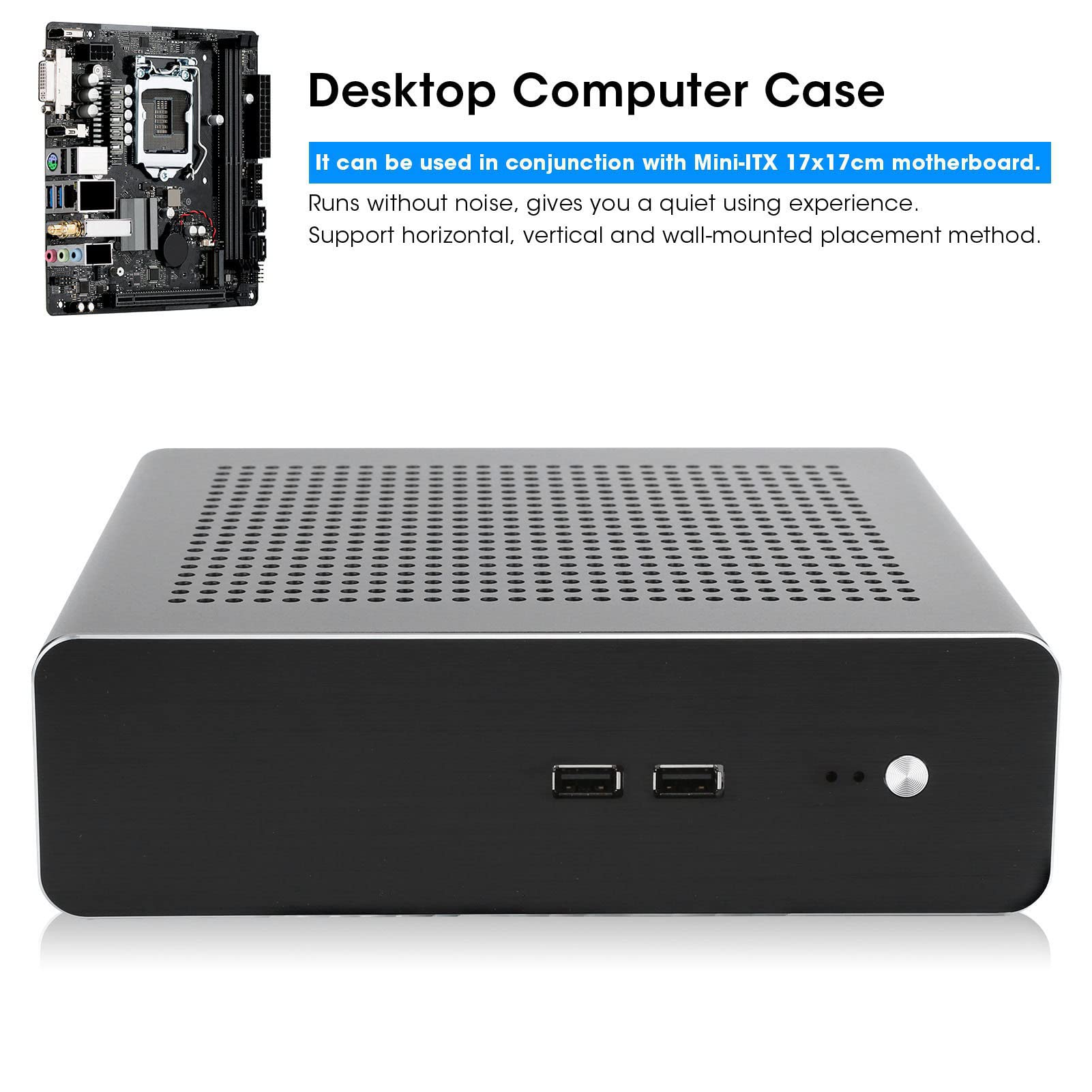 ASHATA G60S Mini-ITX PC Case - Full Aluminum HTPC Chassis with DC-ATX Power Supply, USB 2.0 Ports for Compact Desktop Computer Builds | Perfect for Home Theater, Office Workstations & Space-Saving Gaming Rigs