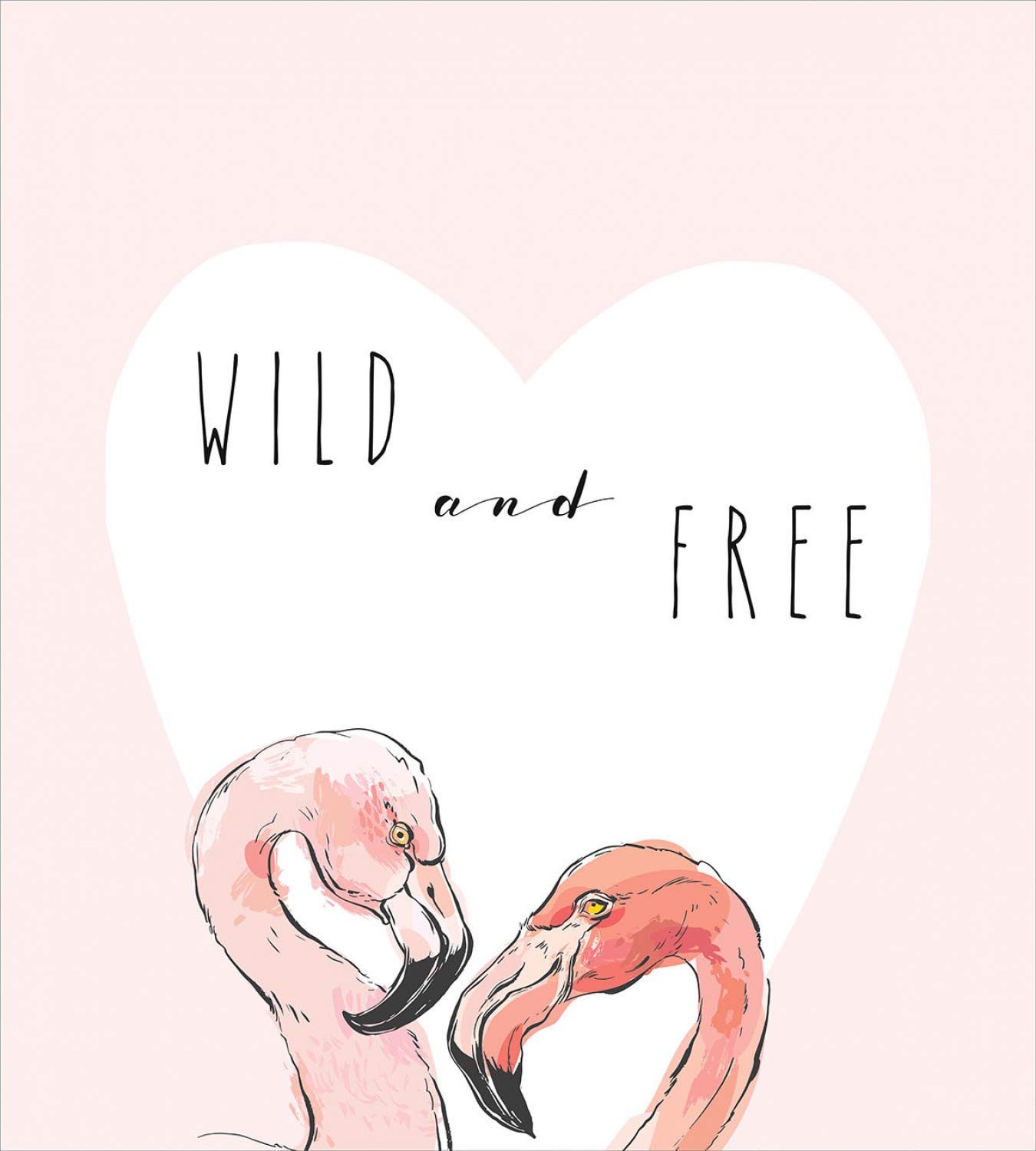 Ambesonne Wild and Free Flamingo Duvet Cover Set - Romantic Pink Flamingos with Heart & Calligraphy, 3-Piece Queen Size Bedding Set with 2 Pillow Shams in Pale Pink Coral | Perfect for Boho Chic Bedroom, Guest Room Decor & Tropical Themed Home