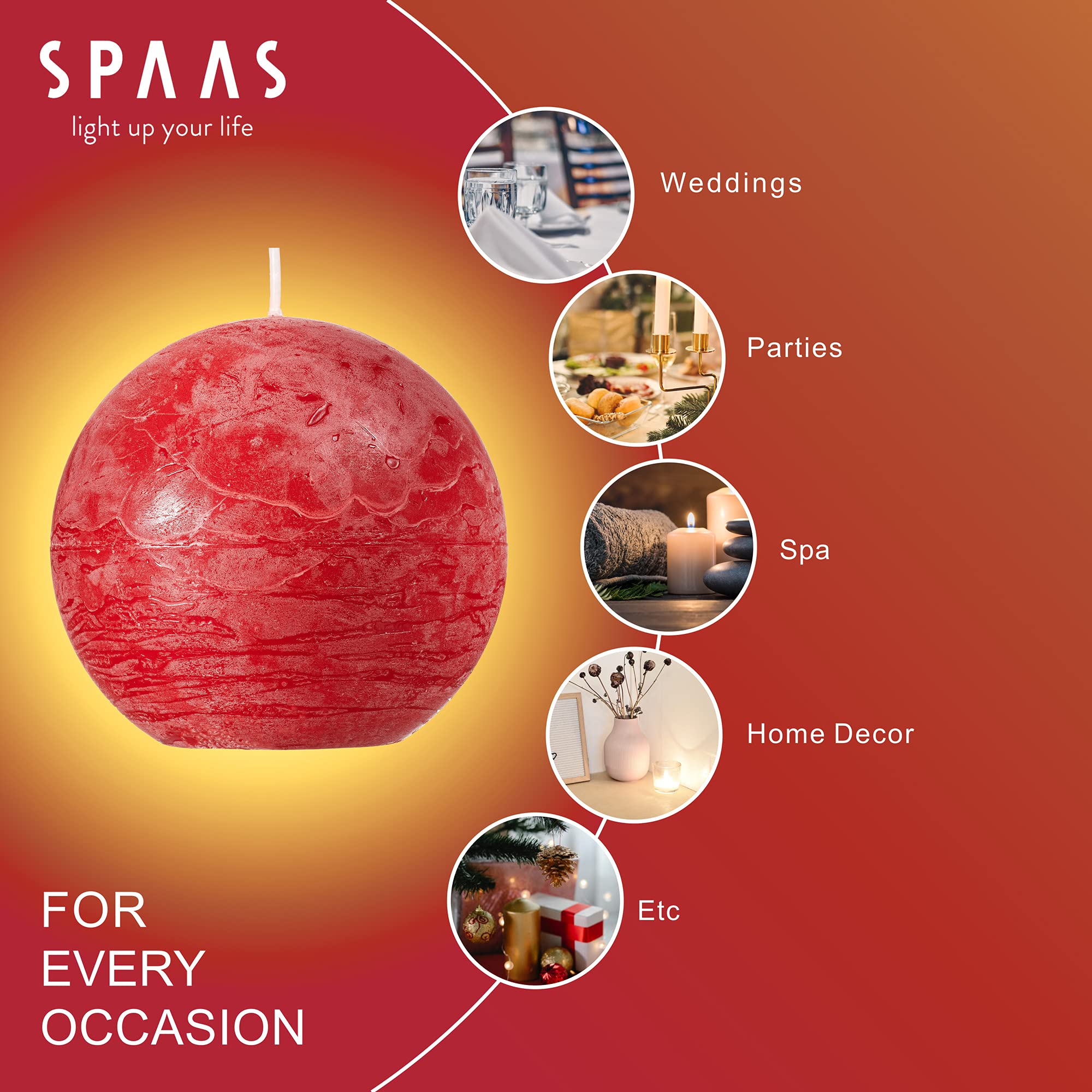 SPAAS Rustic Red Round Candles - 3 Inch Red Ball Candles Set of 6 - Decorative Sphere Candles for Wedding Centerpieces, Christmas Decor, Thanksgiving Table Settings & Home Ambiance Lighting