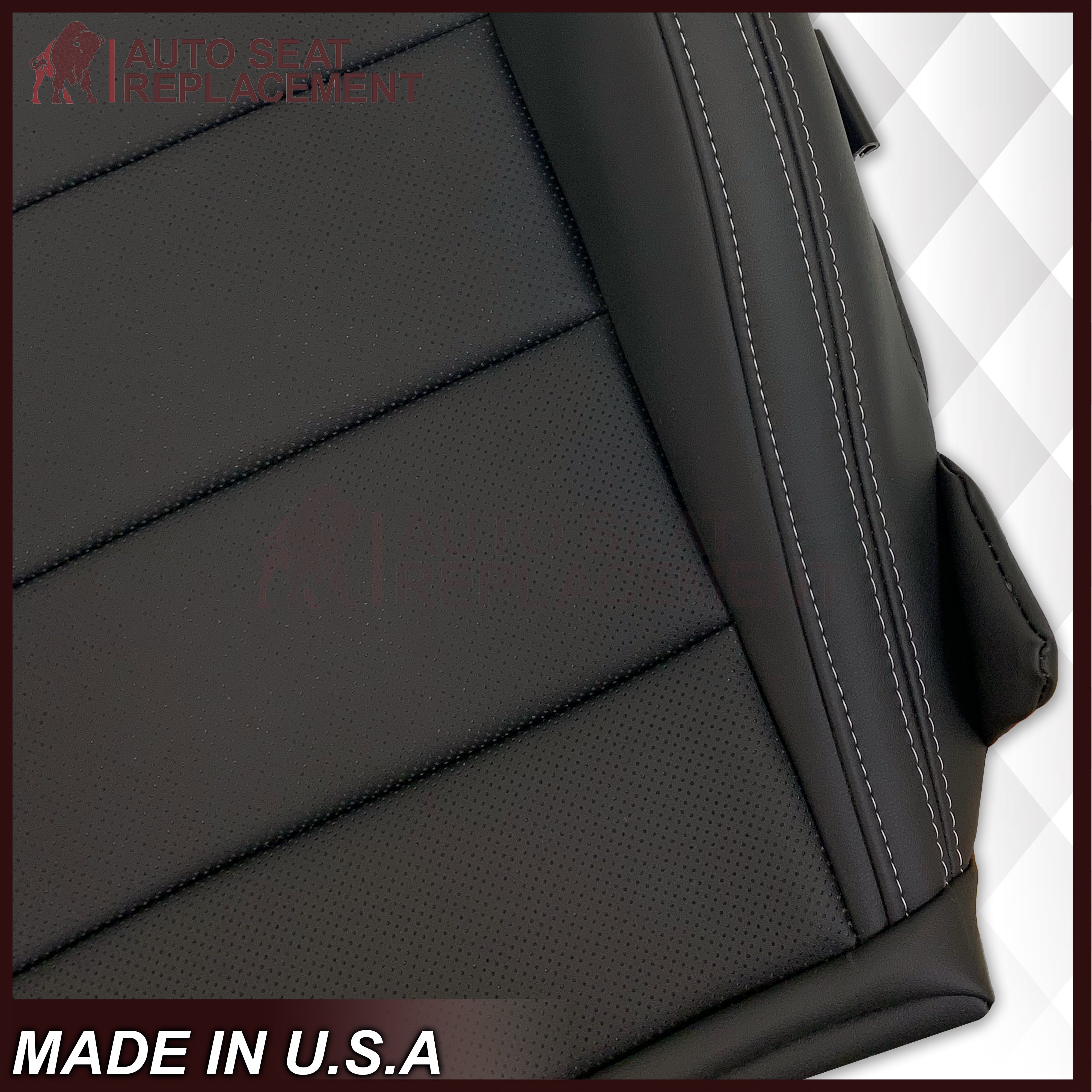 2015-2023 Ford Mustang GT Coupe V6 V8 Perforated Vinyl Replacement Bottom Seat Covers - Black (Left/Right Side) | Premium Car Interior Upgrade for Comfort & Style