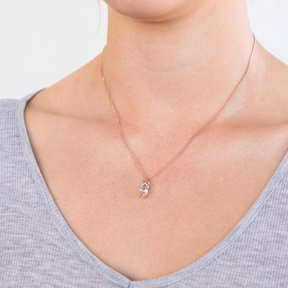 9ct Gold Peach Sapphire and Diamond Pendant Necklace for Women - Elegant Jewelry Gift for Birthday, Anniversary & Special Occasions