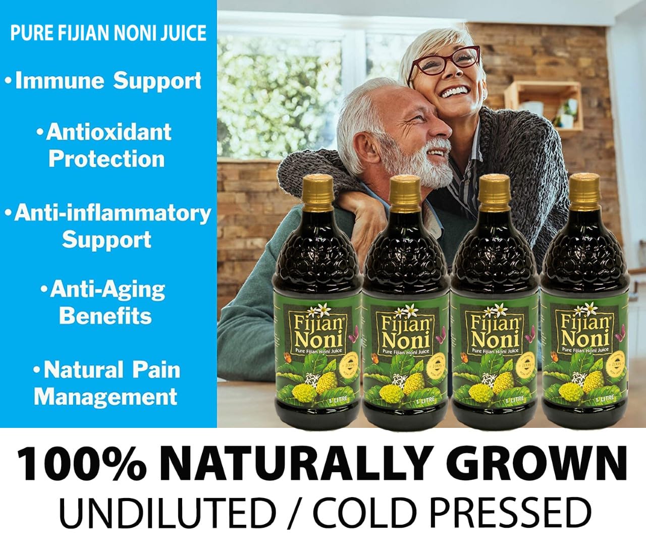 High Potency NONI Fruit Juice (4 Pack) - 1 Liter Bottles | Immune System Support & Powerful Health Benefits | Fijian Noni® | Perfect for Daily Wellness & Detox