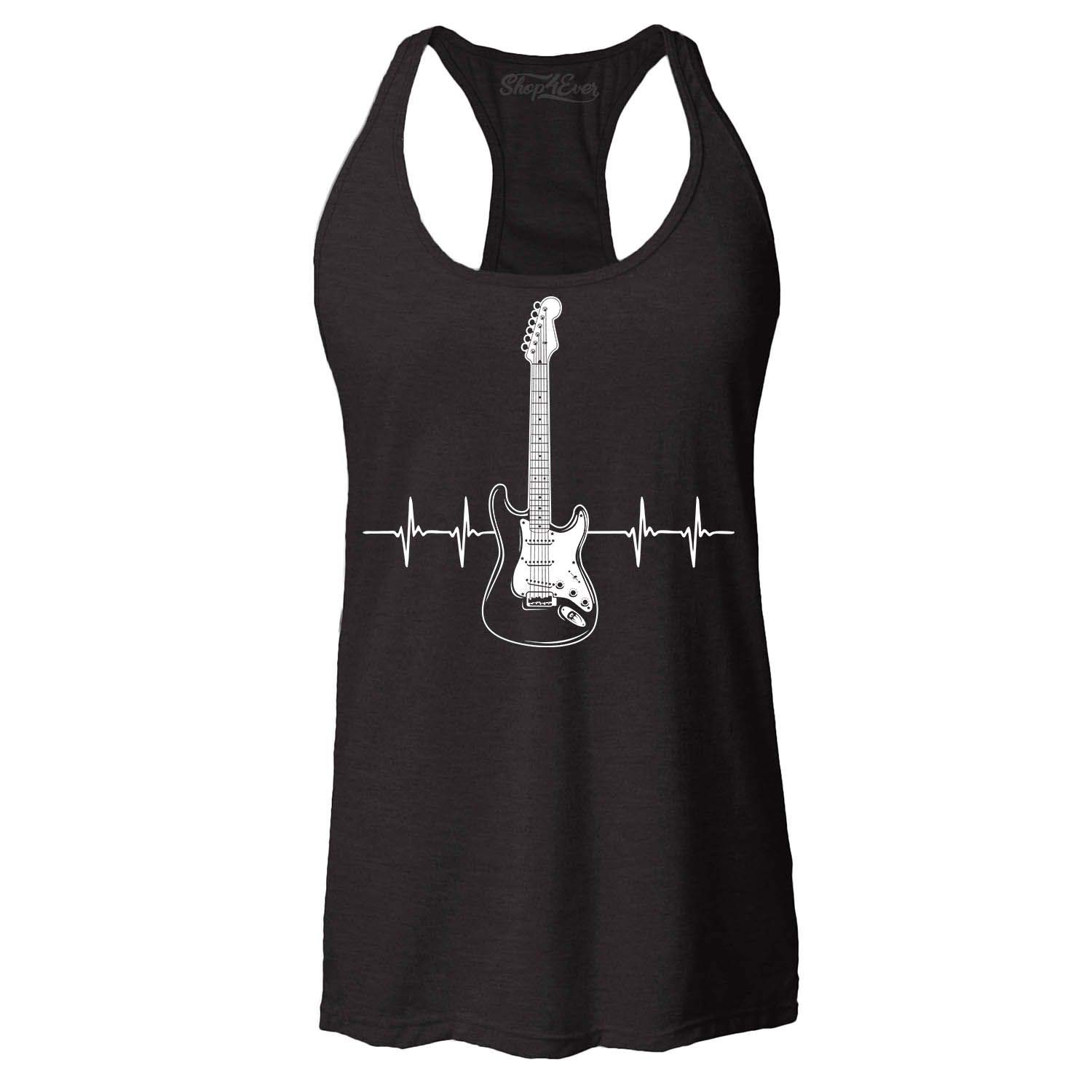 Shop4ever® Women's Slim Fit Racerback Tank Top - Electric Guitar Heartbeat Musician Design - Perfect for Concerts, Music Festivals & Casual Wear