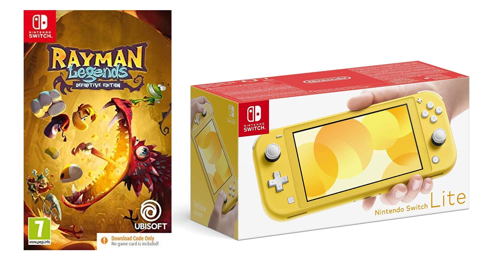 Nintendo Switch Lite Yellow Console with Rayman Legends Definitive Edition Digital Code - Portable Gaming Handheld for Travel, Commuting & Home Entertainment (Nintendo Switch)