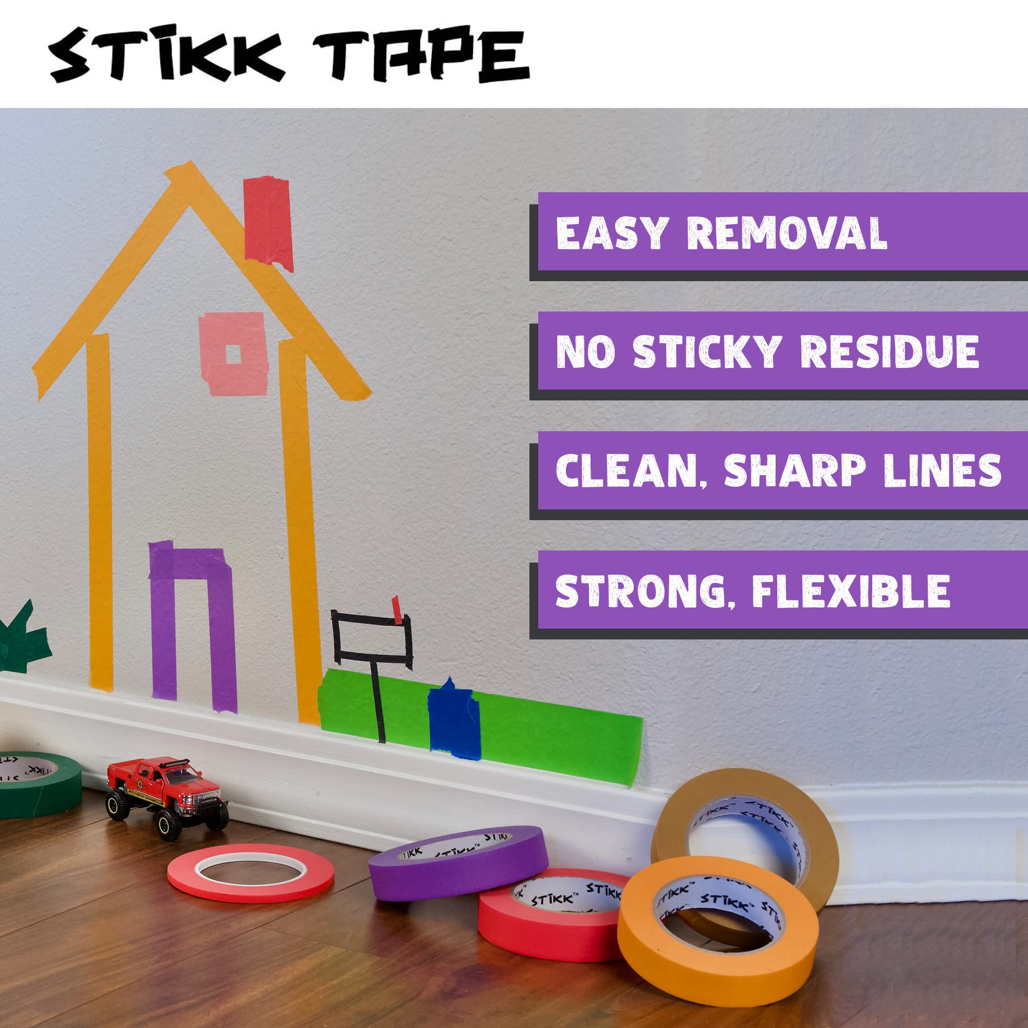 STIKK Premium Purple Painter's Tape 4-Pack - 2 Inch x 60 Yards - Residue-Free Masking Tape for Walls, Edges, Trim & Ceilings - Perfect for DIY Painting Projects, Home Renovation & Professional Use - Ideal for Clean Lines, Wall Art & Furniture Painting