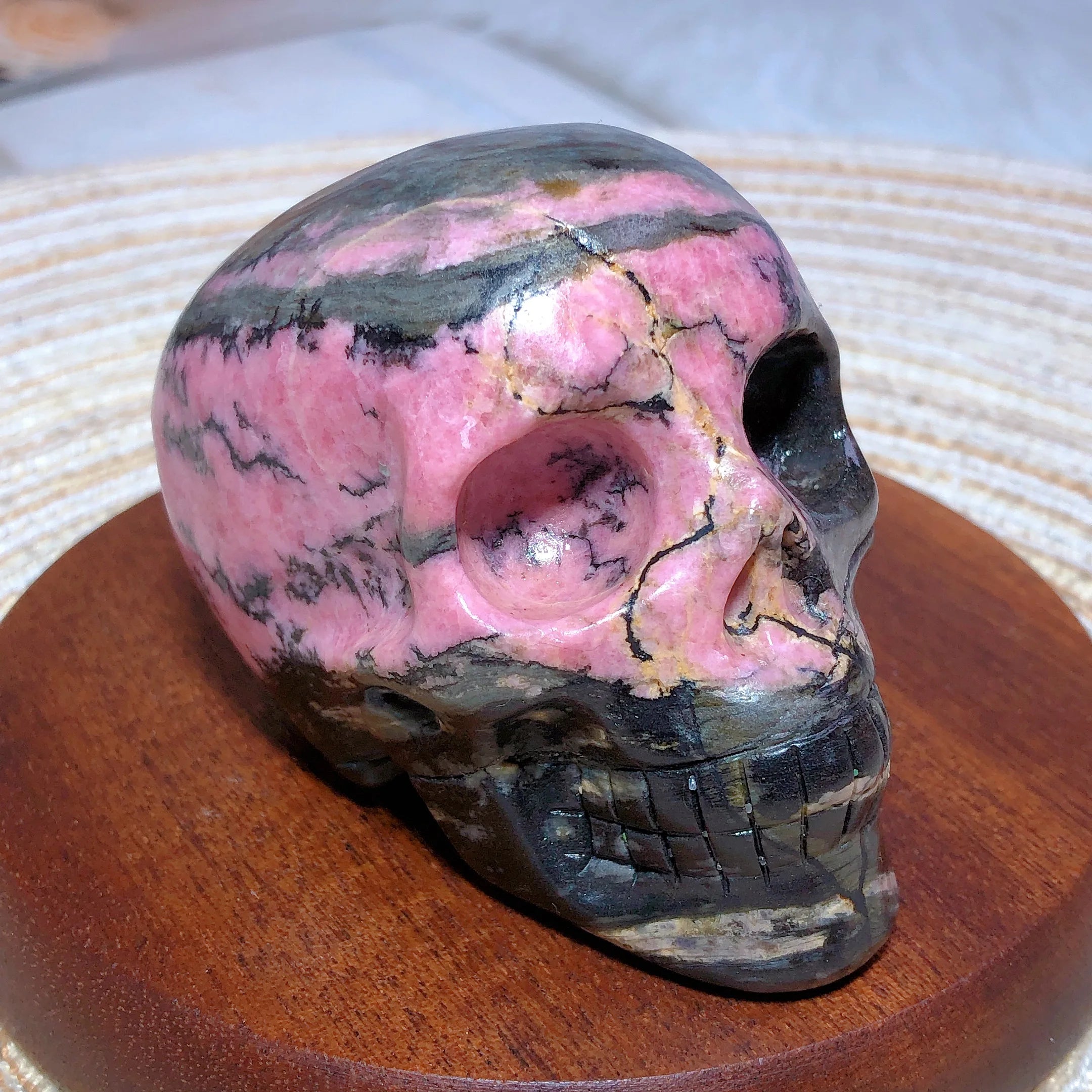 Natural Crystal Rhodonite with Black Tourmaline Skull - Colorful Polished Healing Stones for Energy, Wholesale Home Decor - Perfect for Meditation, Feng Shui & Spiritual Healing