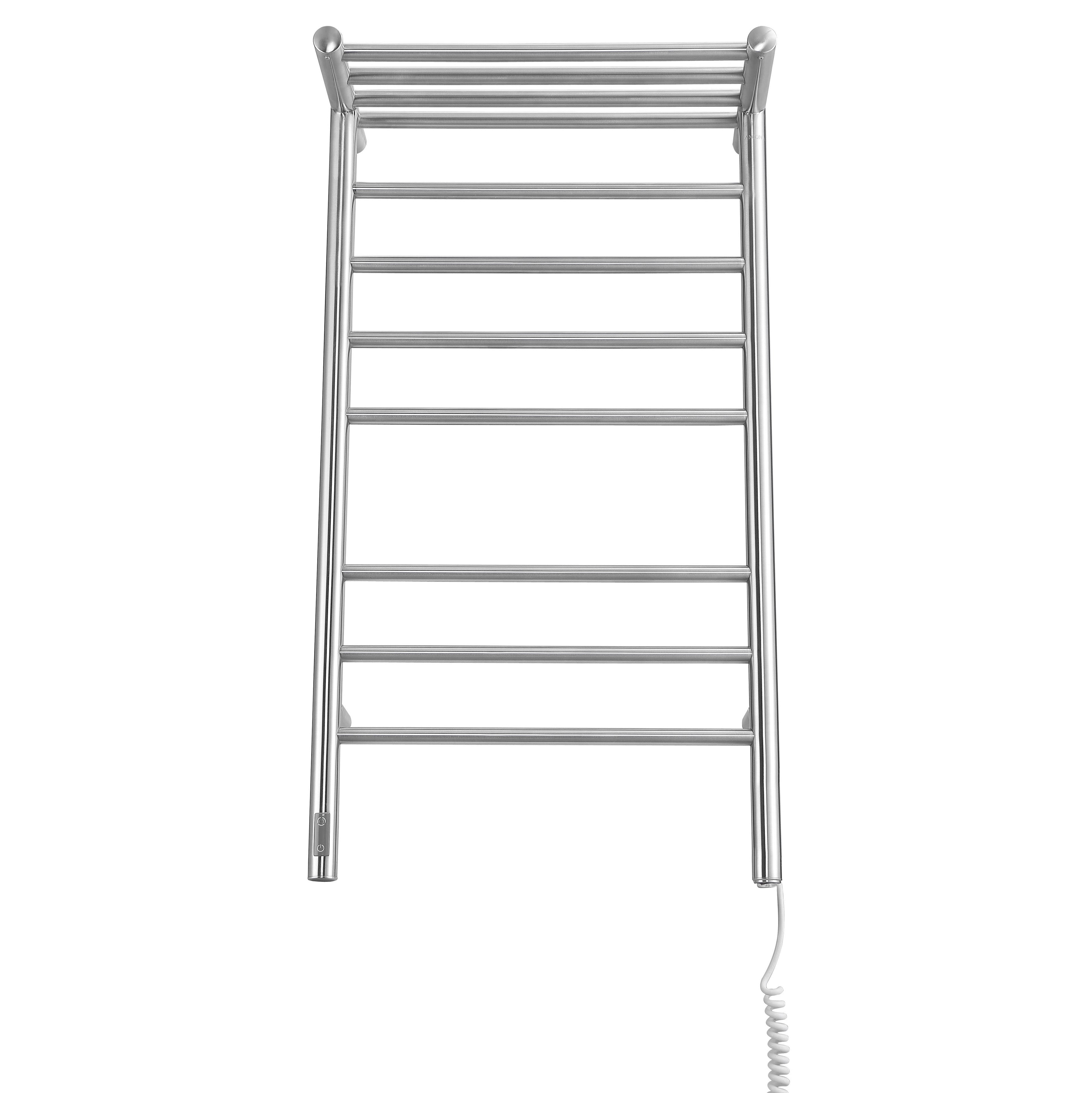 Liazzo OBT 8 Bar Electric Towel Warmer - Hardwired & Plug-in with Timer - Brushed Stainless Steel - Perfect for Bathroom, Spa & Luxury Home Heating
