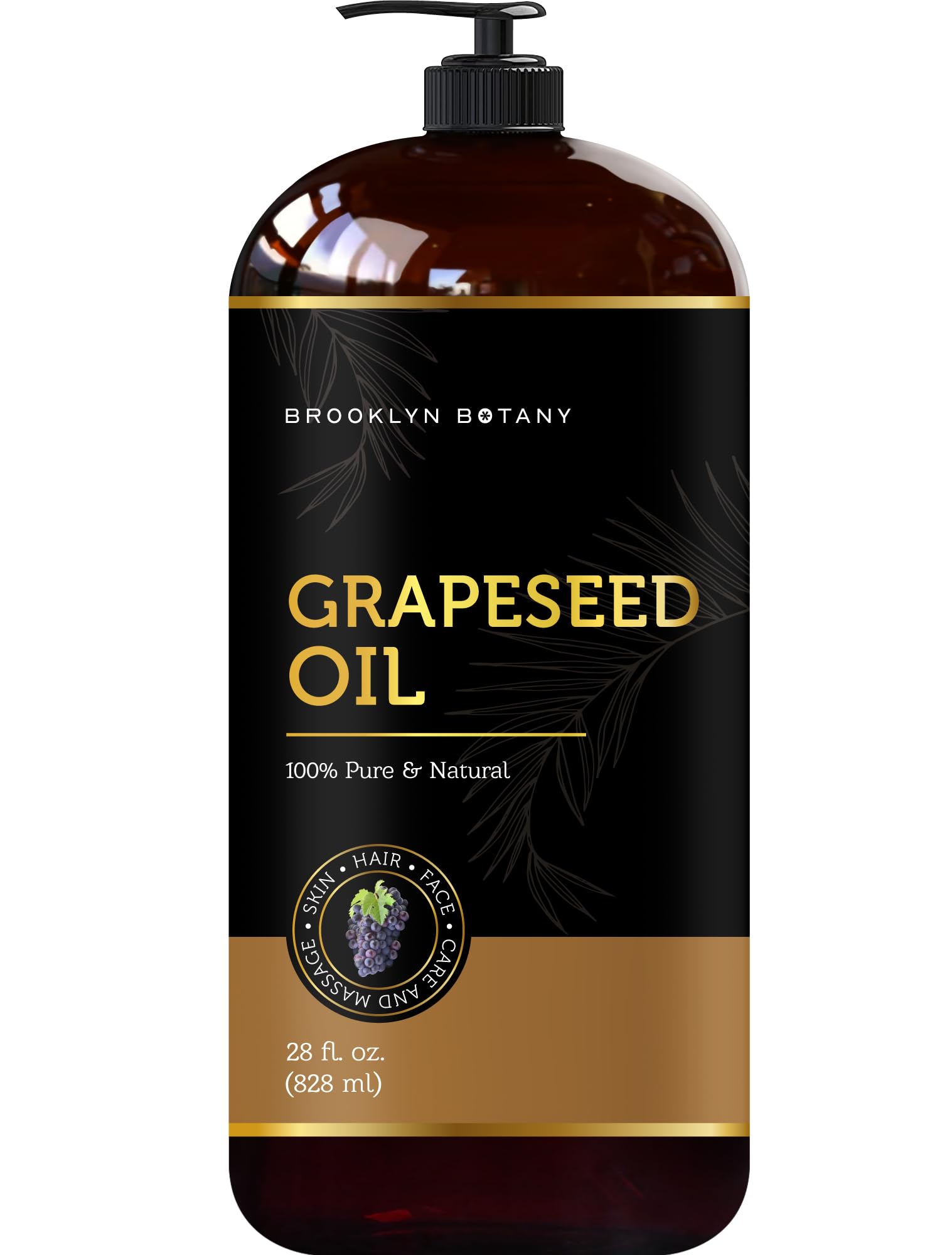 Brooklyn Botany 100% Pure Grapeseed Oil for Skin, Hair & Face - Natural Carrier Oil for Essential Oils, Aromatherapy & Massage - 28 fl Oz - Perfect for DIY Beauty, Hair Care & Relaxation Therapy
