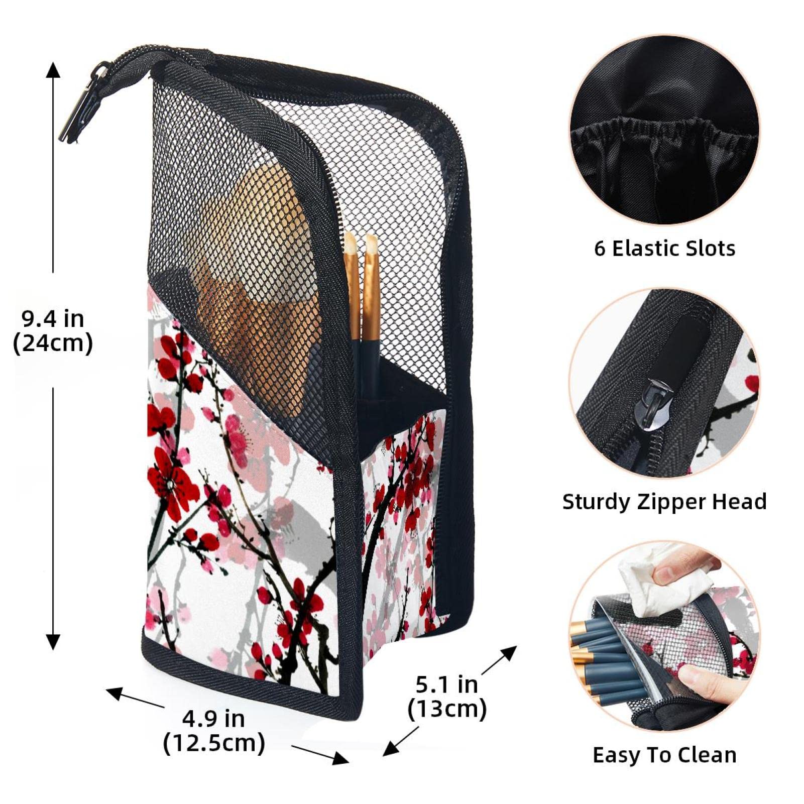 12-Piece Makeup Brush Organizer Bag with Flower Blossom Design - Portable Cosmetic Brush Holder Case for Travel & Home Storage