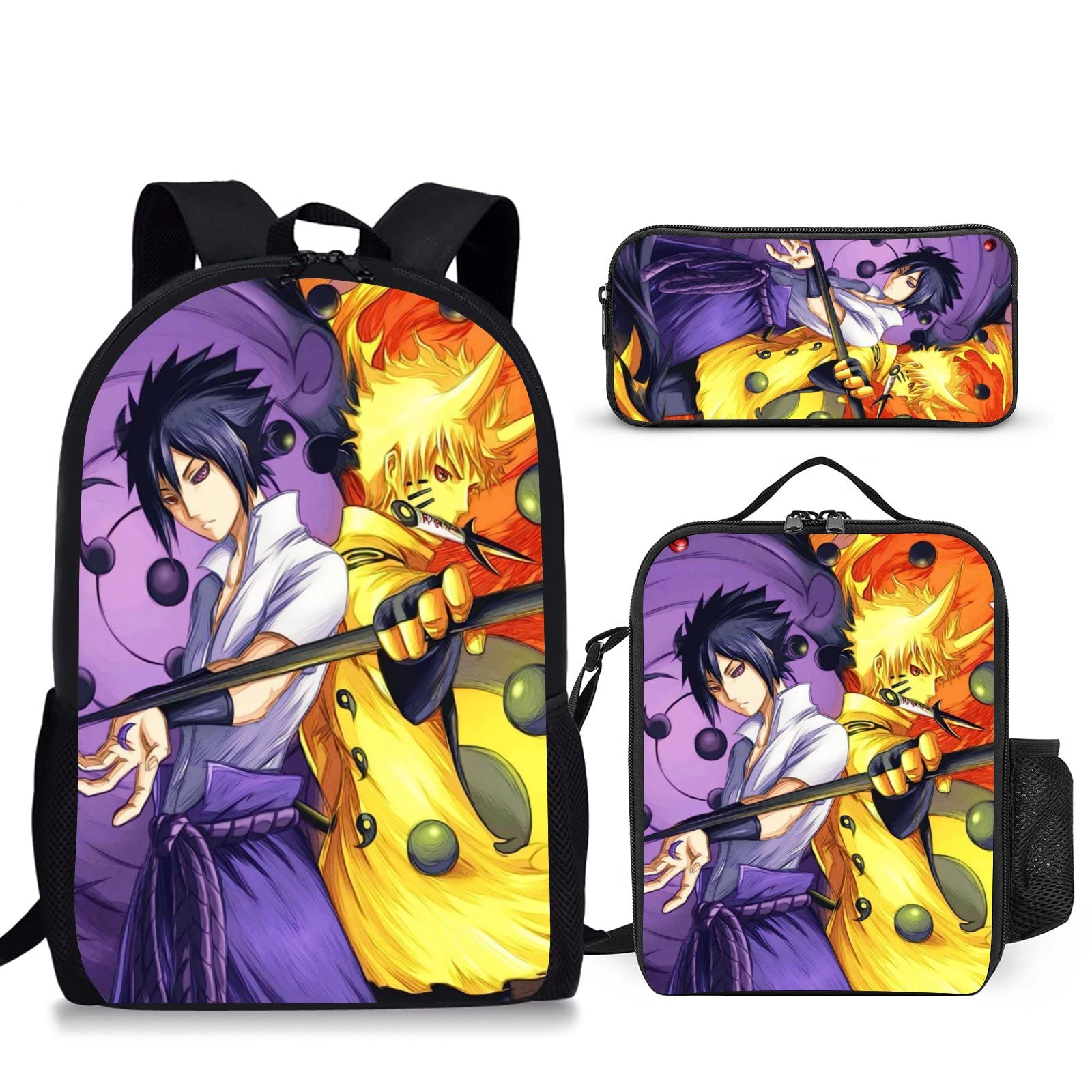 **Anime Backpack Set for Teens - Waterproof Polyester School Backpack with Lunch Box & Pencil Pouch - Stylish Backpack for Boys & Girls - Perfect for School, Travel & Cosplay**