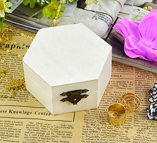 Unfinished Wooden Jewelry Storage Box - DIY Hexagon Craft Case for Earrings, Necklaces & Rings - Organizer with Lid Lock - Perfect for Home Decor, Gift Giving & Craft Projects