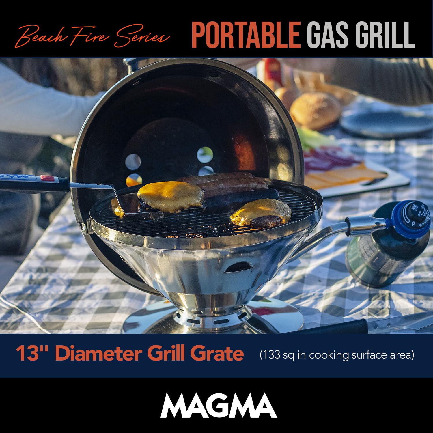 MAGMA C10-105 Portable Gas Grill - 15 Inch Tabletop Beach Fire Grill with Stand | Perfect for Camping, Picnics & Outdoor BBQs