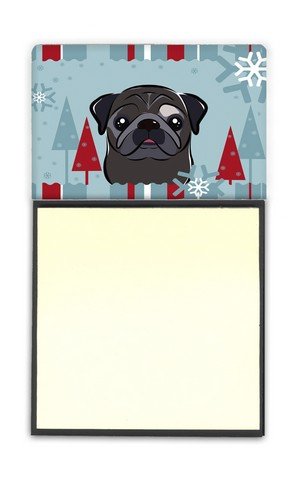 Black Pug Sticky Note Holder for Winter Holidays - Cute Office Desk Organizer & Christmas Gift Idea