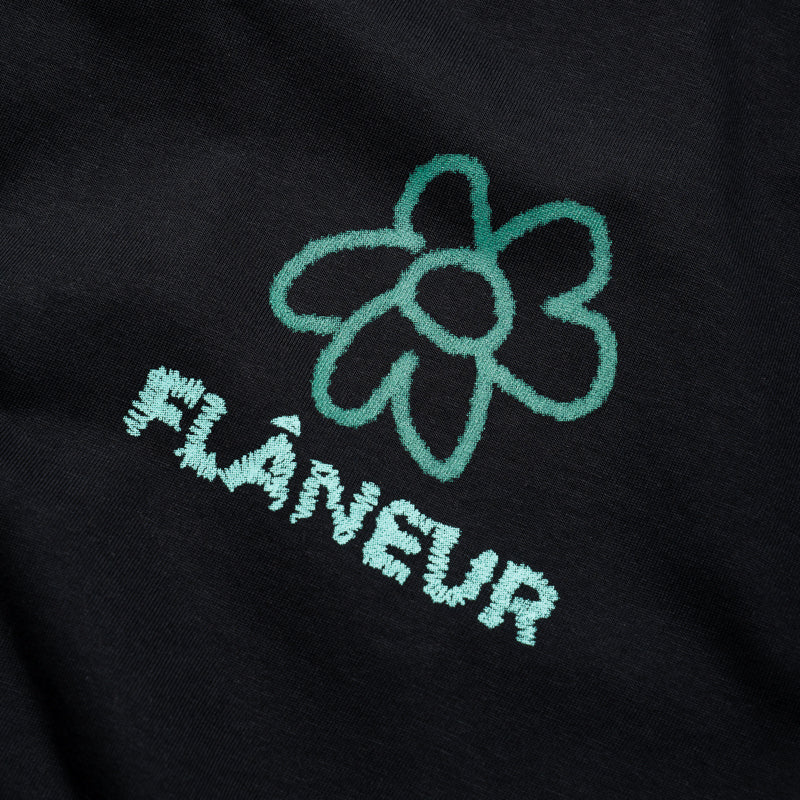 Flaneur Flower Doodle T-Shirt for Women - Black Cotton Graphic Tee - Casual Streetwear & Summer Outfit Essential
