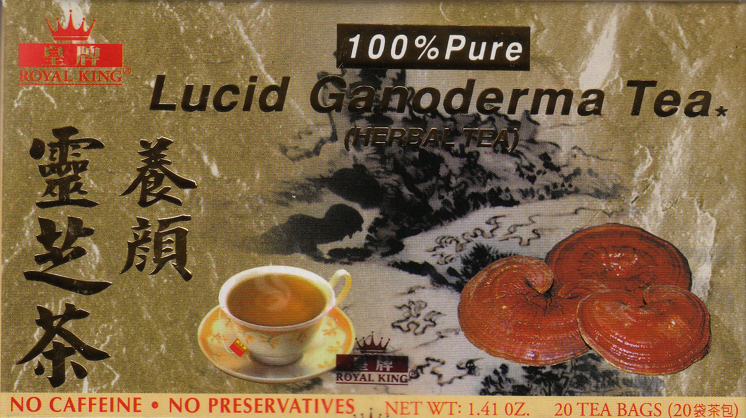 Royal King Lucid Ganoderma Tea - 20 Tea Bags - Premium Reishi Mushroom Herbal Tea for Immune Support & Relaxation - Perfect for Daily Wellness, Stress Relief & Detox