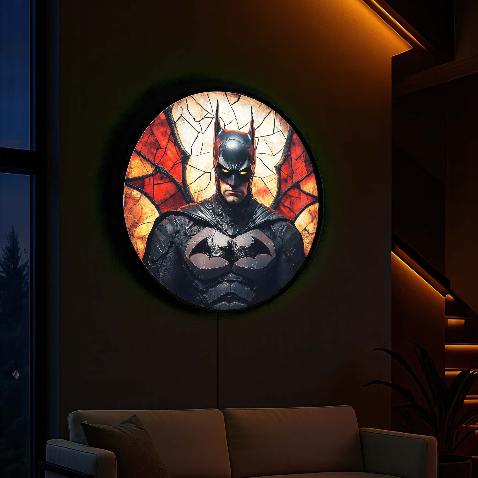 Shadow Guardian Backlit Tempered Glass Wall Art - Modern LED Light Decor for Living Room, Bedroom & Office