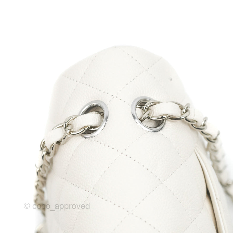 Chanel Classic Medium Double Flap Bag in White Caviar Leather with Silver Hardware - Luxury Handbag for Women, Perfect for Work, Parties & Everyday Use