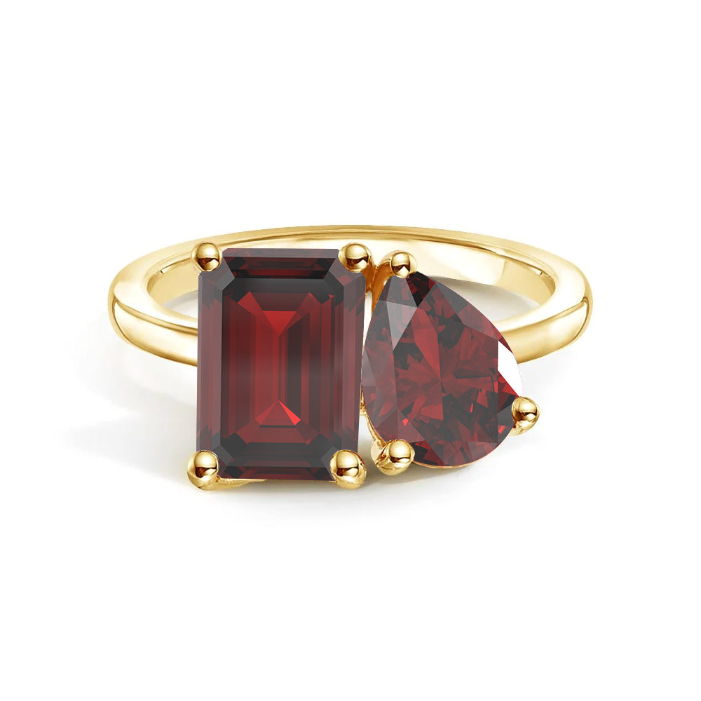 Personalized Garnet Birthstone Ring for Couples - Custom Toi et Moi Anniversary Ring for Her - Romantic Gift for Valentine's Day, Engagement or Wedding Anniversary (Perfect for February Birthdays)