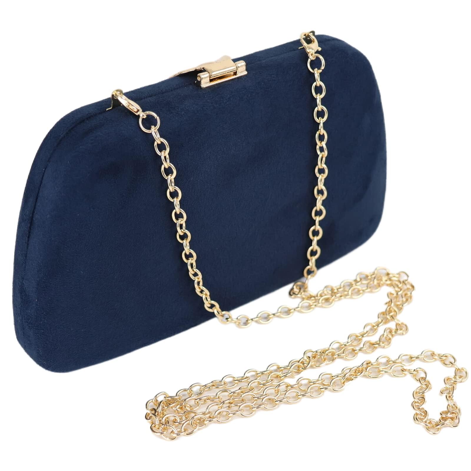 Milisente Women's Solid Suede Evening Clutch Bag with Metallic Leaves Clasp - Elegant Shoulder Purse for Parties, Weddings & Special Occasions