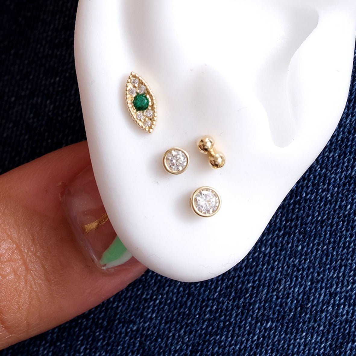 14K Yellow Gold Emerald Evil Eye Flat Back Stud Earrings for Women - Protection Jewelry for Everyday Wear & Gift Giving