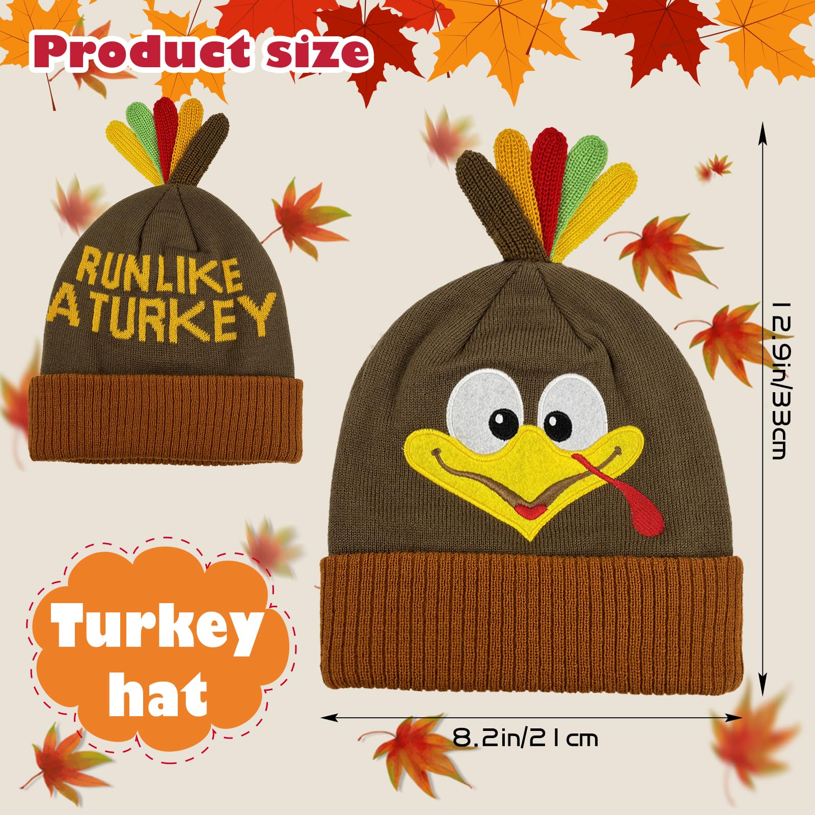 Thanksgiving Turkey Beanie Hat - Warm Knitted Winter Hat for Adults - Turkey Trot Running Costume & Holiday Party Accessory - Perfect for Thanksgiving Celebrations, Christmas Gatherings and Winter Outdoor Activities