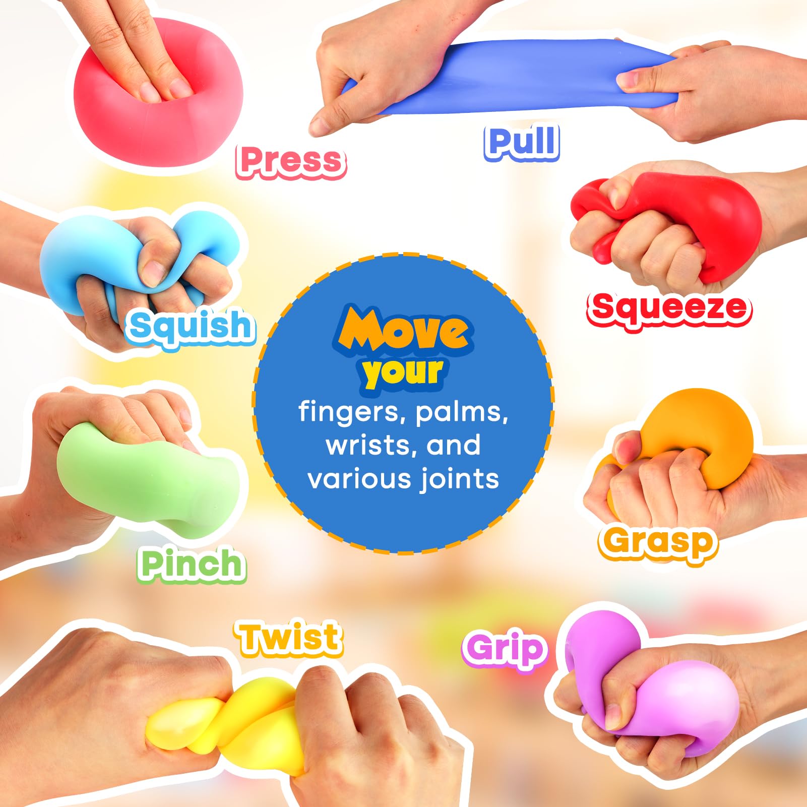 8 Pack Slow Rising Stress Cubes - Stretchy Fidget Toys for Anxiety Relief & Focus, Squishy Sensory Toys for Kids & Adults - Perfect for Classroom, Office & Travel (2 Inch) - Reduce Stress & Improve Concentration