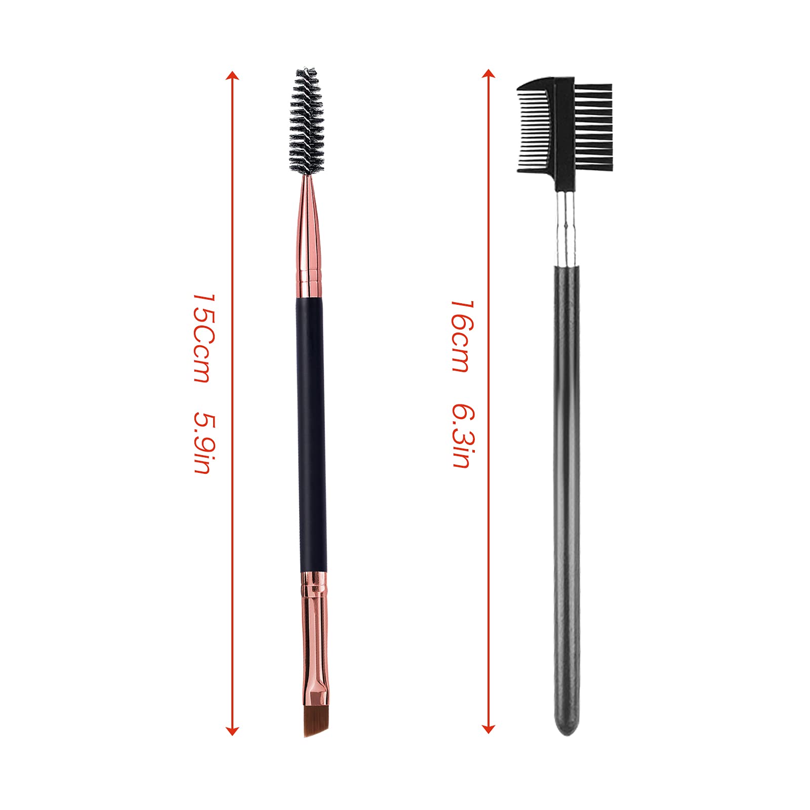 Professional Duo Eyebrow Brush Set - Angled Eyebrow Brush & Spoolie Comb for Perfect Brows - Black Eyebrow Makeup Tools for Salon & Home Use