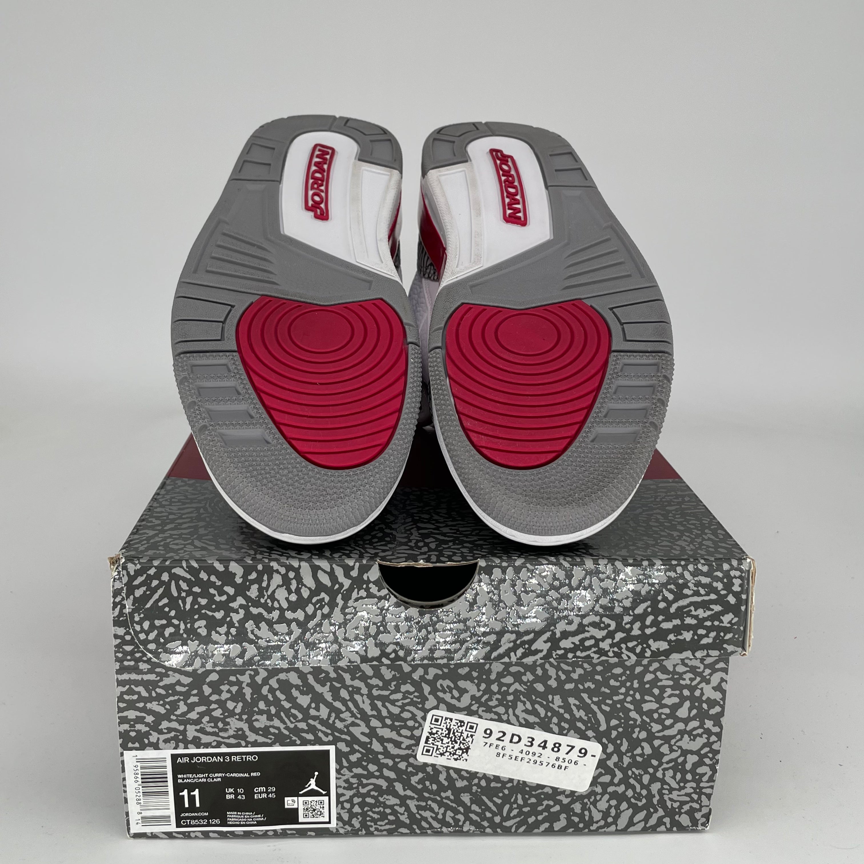 AIR JORDAN 3 Cardinal Red Retro Sneakers - Men's Size 11 (CT8532-126) | Authentic Basketball Shoes for Sports & Streetwear Fashion
