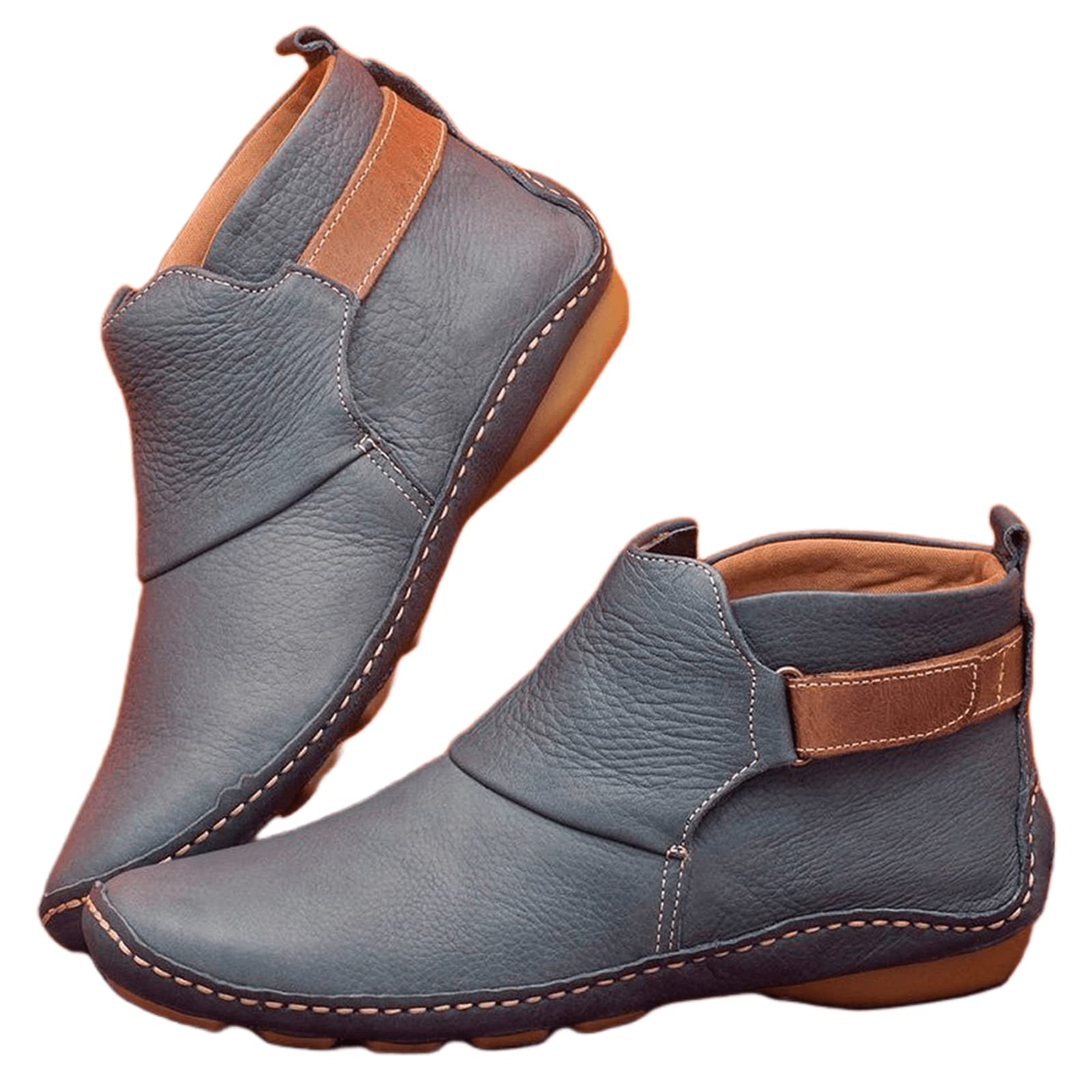 Lausiuoe Women's Ankle Boots - Comfortable Flat Western Booties for Casual & Dressy Outfits | Wide Width Pull-On Boots for Everyday Wear & Office Style