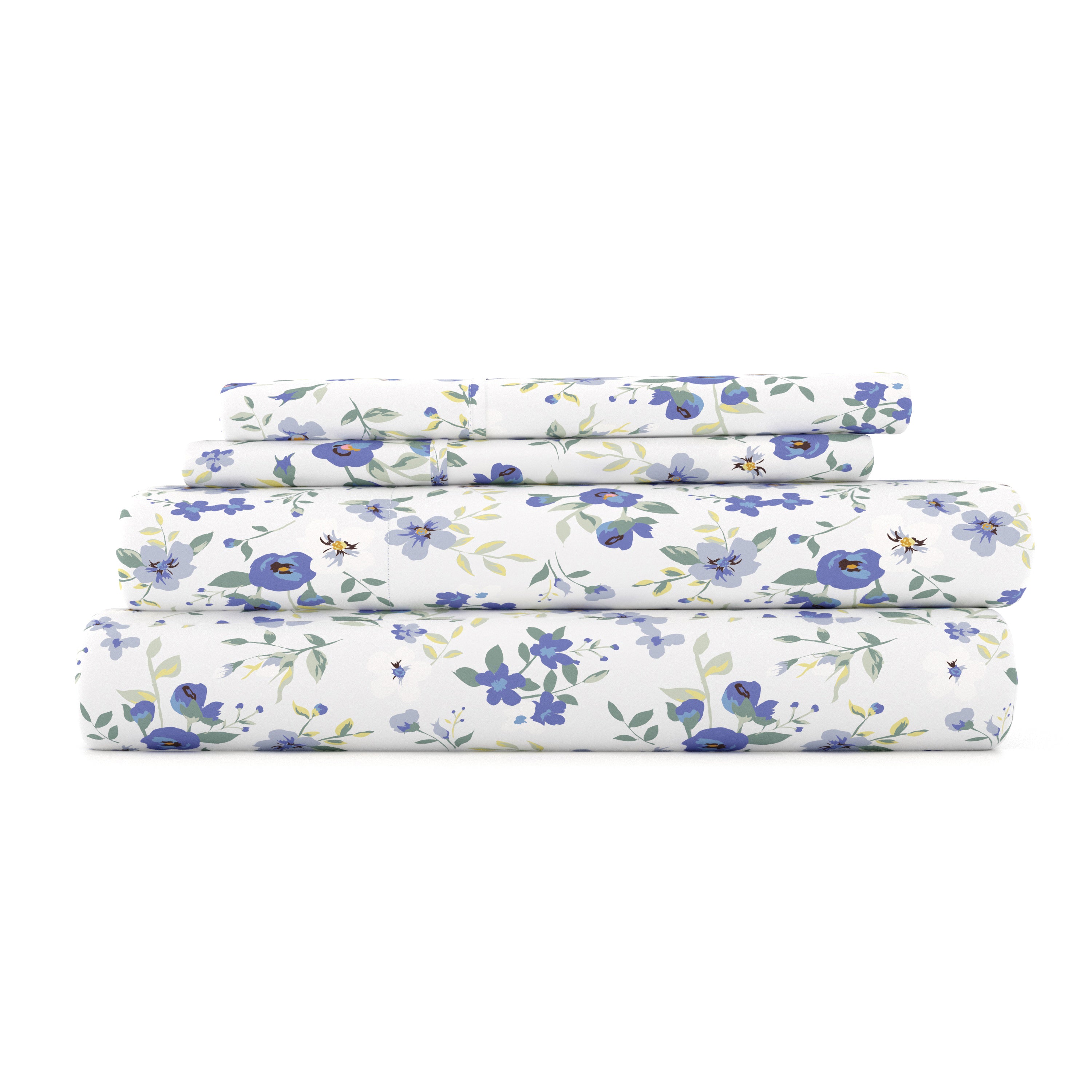 Blossom Floral Print 4-Piece Queen Size Bed Sheet Set - Soft Breathable Cotton for Comfortable Sleep & Bedroom Decor