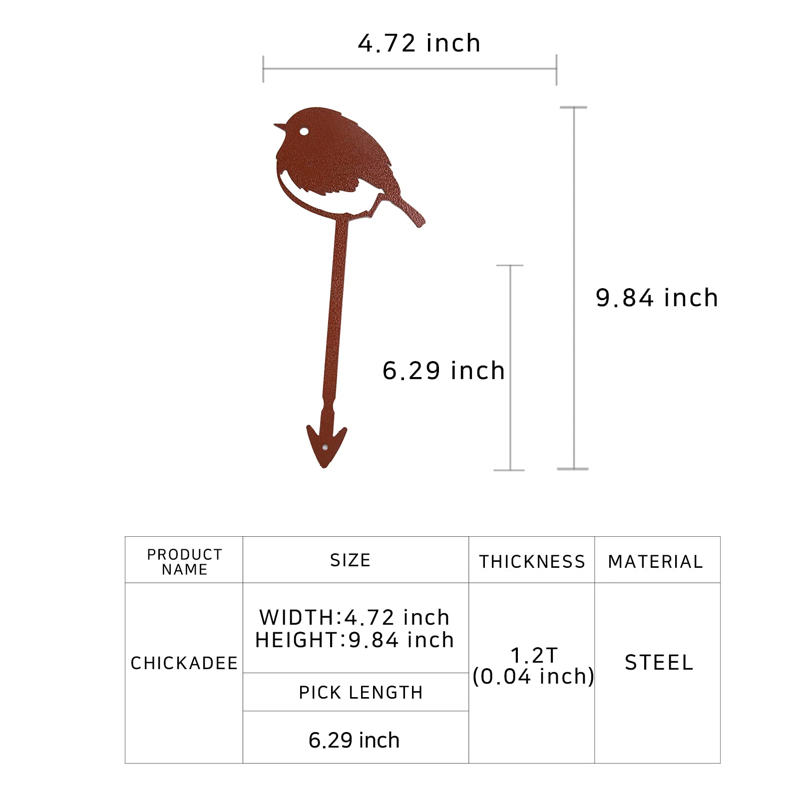 Powder Coated Garden Stakes with Chickadee Design - Rust-Resistant Metal Plant Markers for Outdoor Flower Beds, Vegetable Gardens & Lawn Decor (Set of 6) | Perfect for Spring Planting, Backyard Landscaping and Bird Lover Gifts