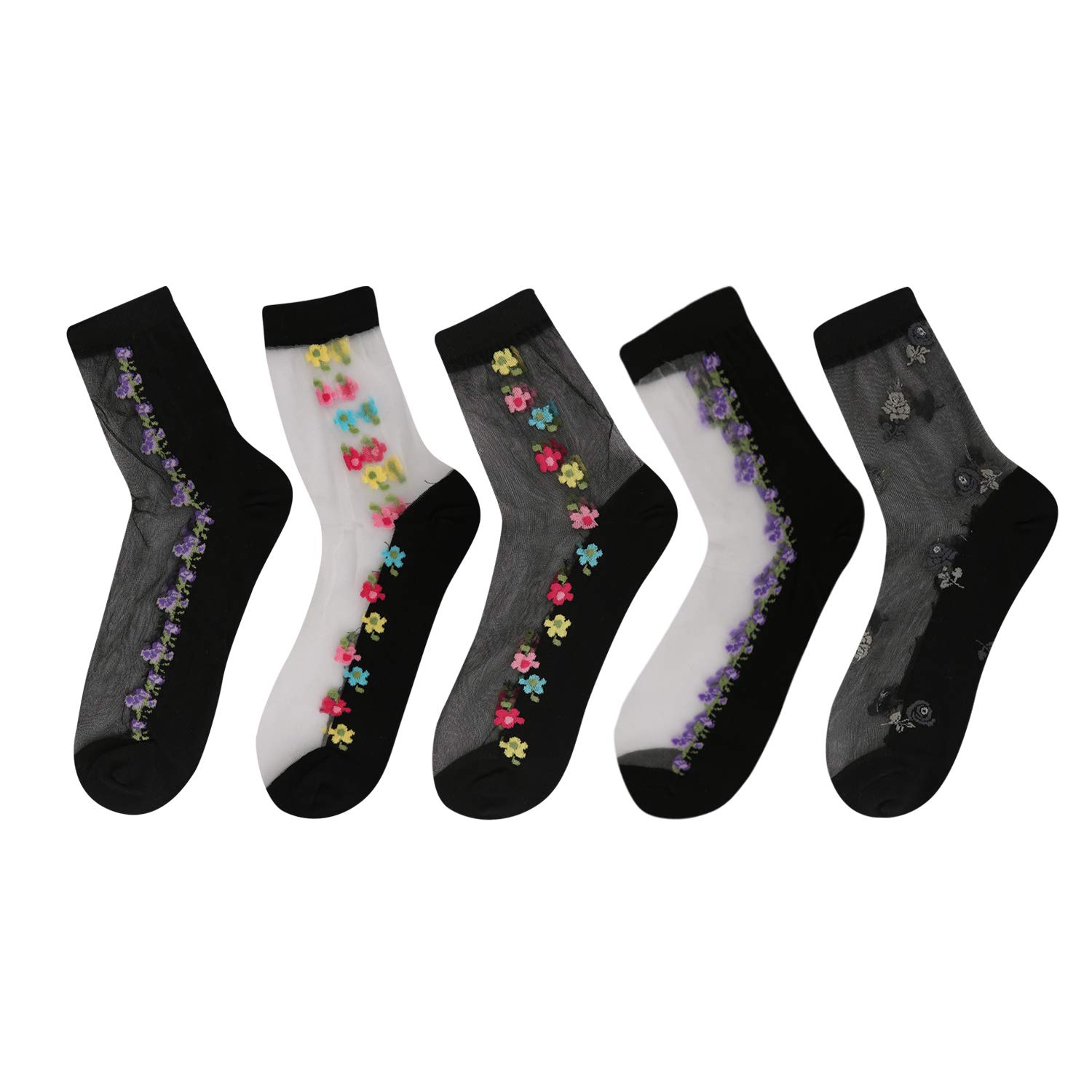 Benefeet Women's Cute Sheer Lace Mesh Socks - Ultra Thin Transparent Nylon Crew Dress Socks for Women & Girls - Perfect for Flats, Heels & Office Wear