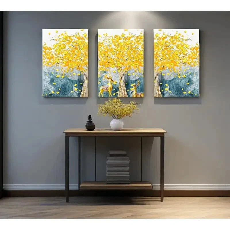 3-Piece Modern Abstract Deer & Floral Metal Wall Art - Ready to Hang Home Decor for Living Room, Bedroom & Office - Perfect for Gifts & Interior Design