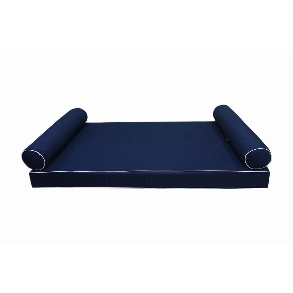 Prolinemax Style5 3-Piece Crib Size Outdoor Daybed Set - Contrast Pipe Trim Mattress, Bolster Pillow & Fitted Slipcover (AD101) - Perfect for Patio, Poolside & Garden Relaxation