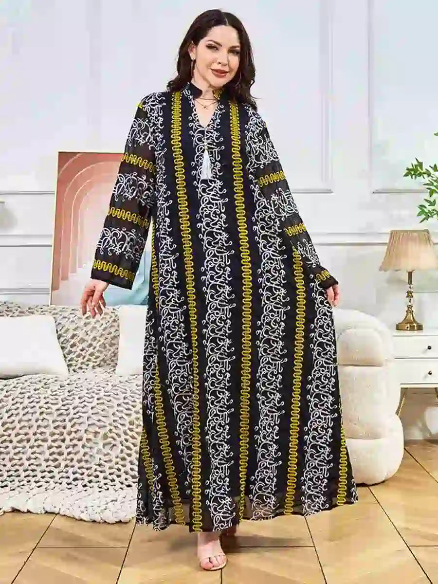 Elegant Embroidery Tassel Eid Caftan Kaftan Dress for Women - Boho Moroccan Style Maxi Dress #25311 | Perfect for Eid Celebrations, Weddings & Special Occasions