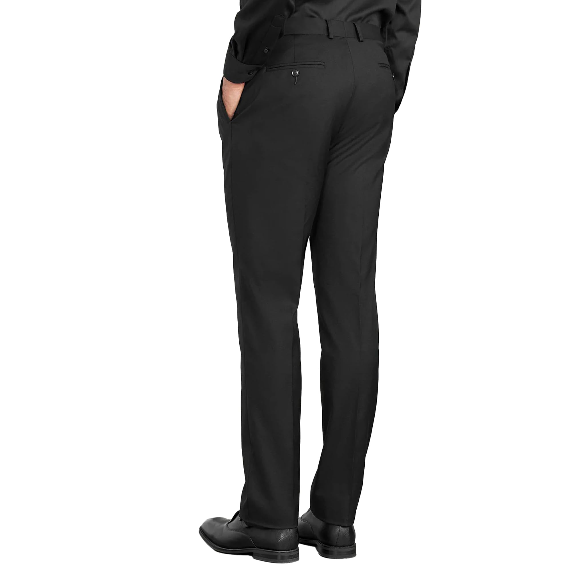Men's Slim Fit Dress Pants with Expandable Waistband - Wrinkle-Free Flat Front Business Suit Pants for Office, Wedding & Formal Occasions