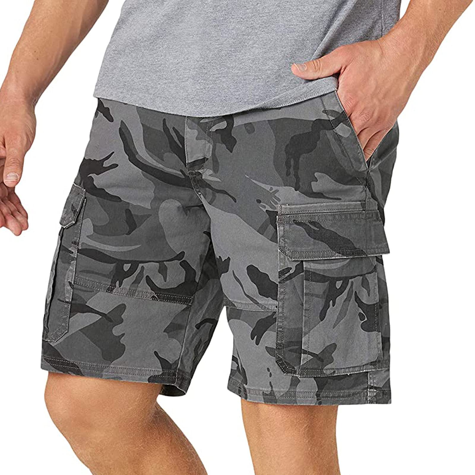 Men's Stretch Cargo Shorts with Multiple Pockets & Zipper - Flat Front Woven Twill Cotton Work & Hiking Pants for Outdoor Activities, Camping, and Travel