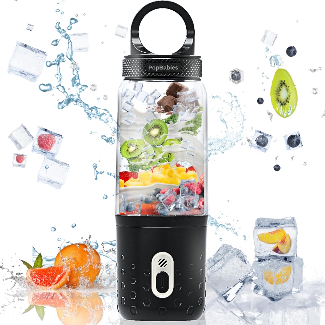 PopBabies 2nd Gen Portable Blender - 7500mAh USB Rechargeable Personal Blender for Smoothies, Shakes & Meal Prep | Hot & Cold Dual Function with 3 Batteries | Powerful, Durable for Travel, Gym & Home Use