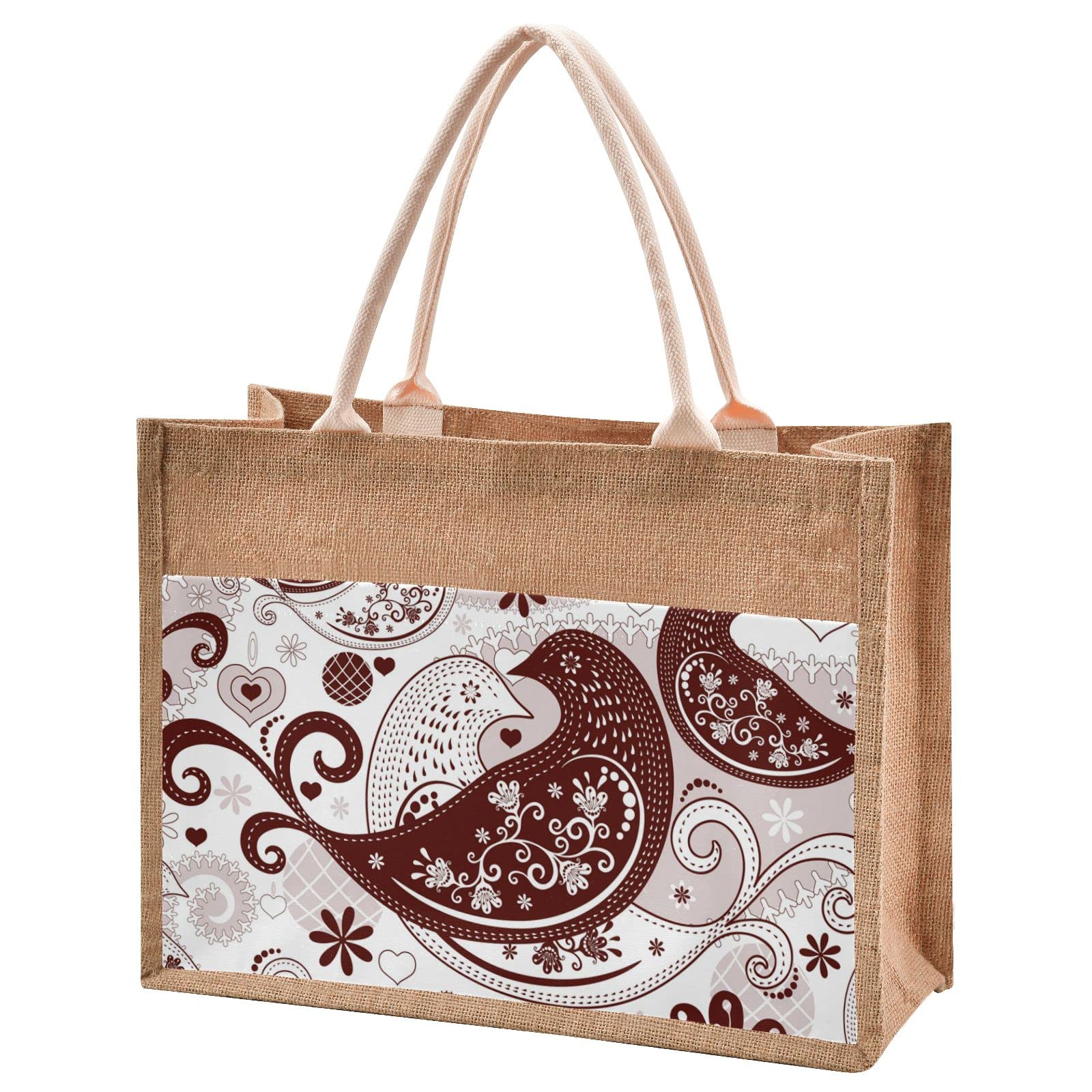 Eco-Friendly Jute Tote Bag with Zipper - Reusable Grocery Handbag for Women in 4 Sizes | Artistic Papercut Bird Design | Perfect for Shopping, Beach & Daily Use