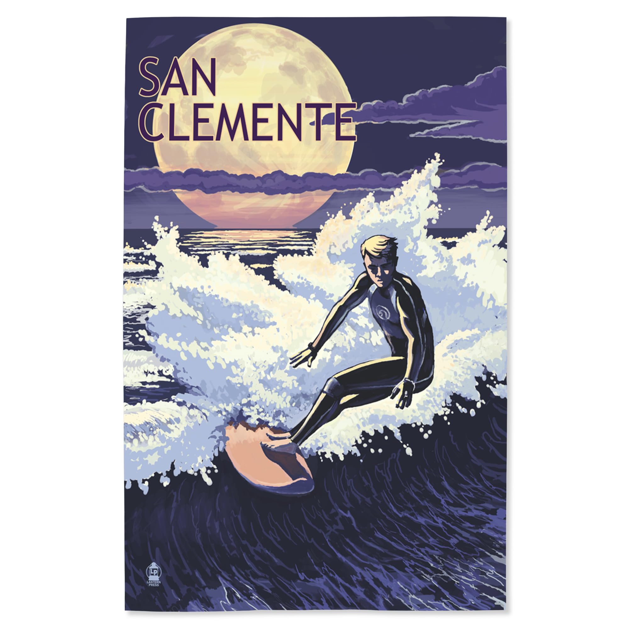 Lantern Press 16x24 Inch Giclee Art Print - San Clemente Beach California Night Surfer Wall Decor - Perfect for Living Room, Bedroom & Coastal Home Decor