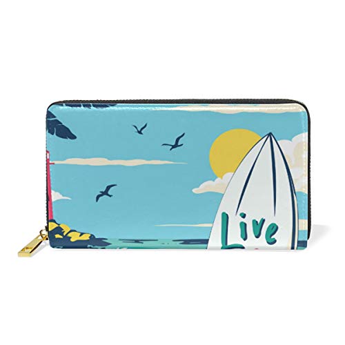 Stylish Leather Women's Wallet with Surfboard Beach Pattern - Coin Purse, Phone Clutch & Card Holder Organizer for Cash, Keys & Essentials | Perfect Gift for Beach Lovers, Parties & Birthdays | Elegant Handbag Accessory for Everyday Use & Travel