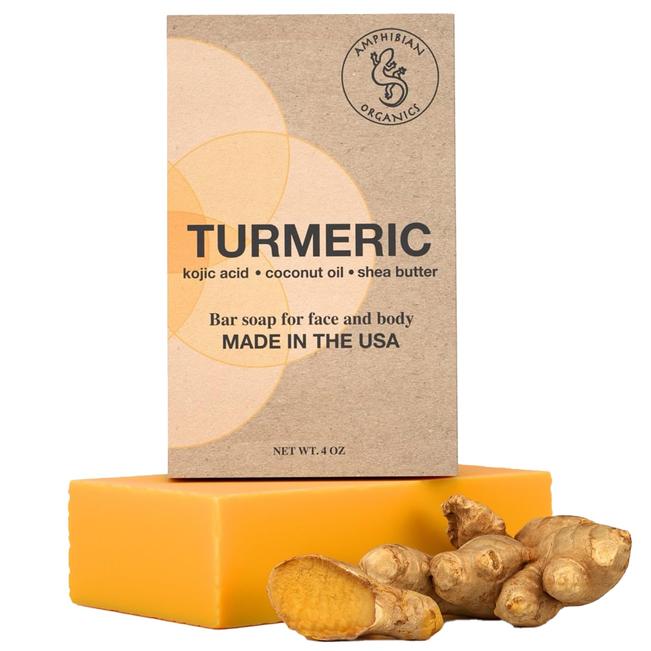 Organic Turmeric Soap with Kojic Acid & Coconut Oil - Vegan, All Skin Types, Shea Butter, Made in USA - Brightening & Glowing Skin for Face & Body