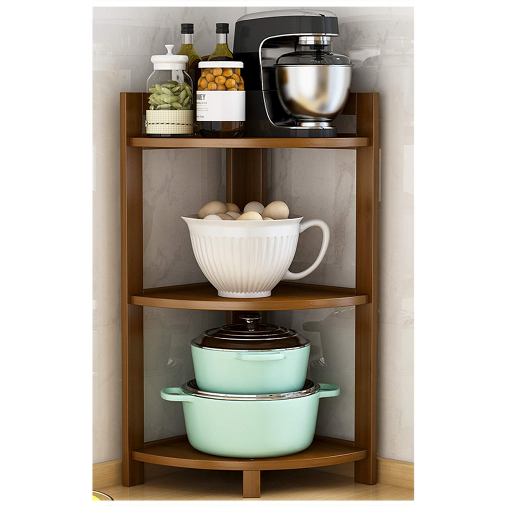 3/4/5 Tier Bamboo Corner Shelf - Modern Space-Saving Bookcase & Storage Rack for Books, Plants & Decor | Perfect for Living Room, Home Office, Kitchen & Small Spaces | Sturdy Corner Organizer for Home & Office Use