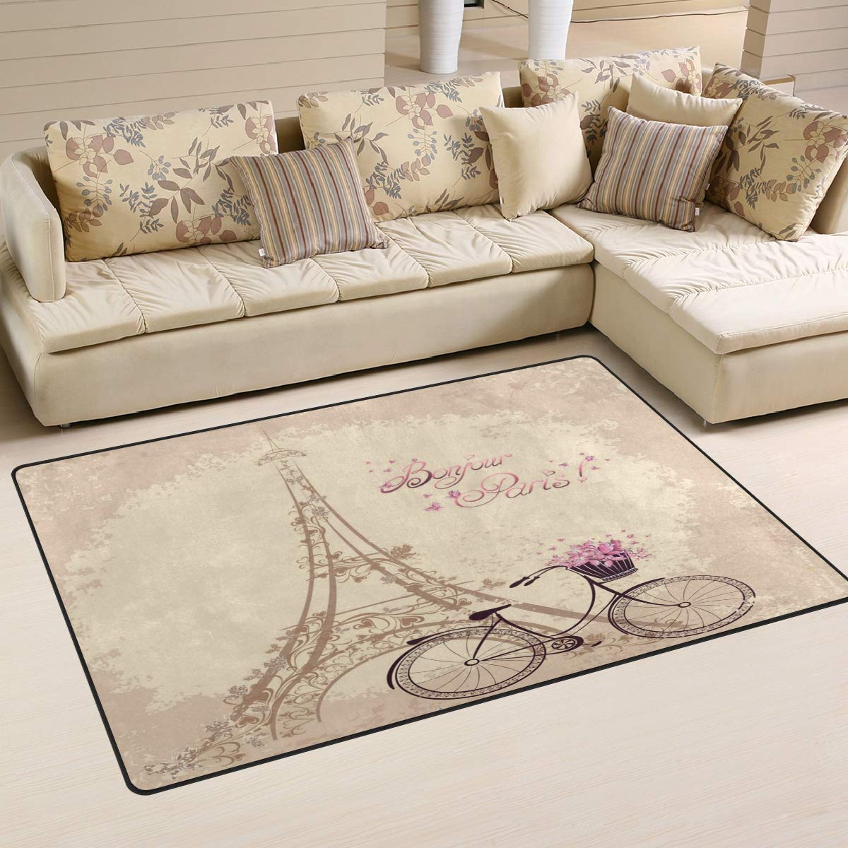 Vintage Paris Floral Door Mat 3'x5' - Elegant Home Decor for Living Room & Girls Bedroom