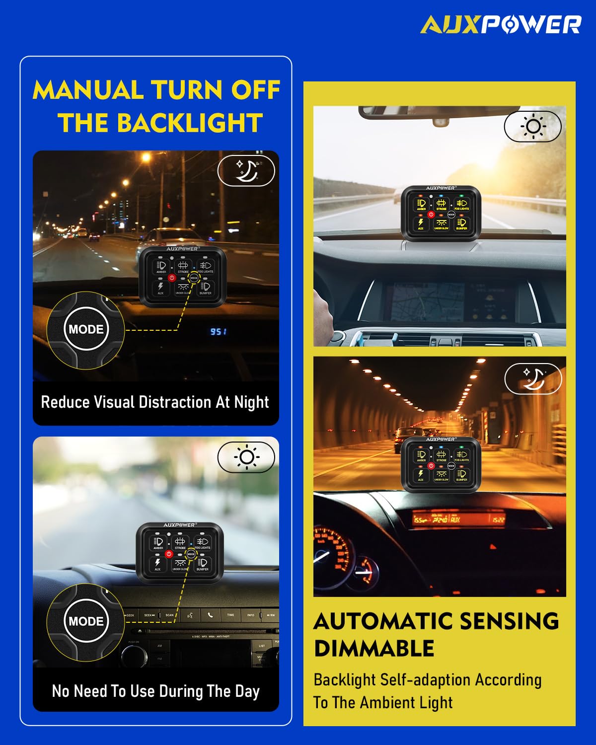 Auxpower 6 Gang RGB Dimmable Toggle Switch Panel with Momentary Pulsed LED - Automotive Auxiliary Circuit Control Relay System for Trucks, Boats, Cars (RGB A26 Switch Panel) | Perfect for Off-Road Vehicles, Marine Applications & Custom Car Interiors