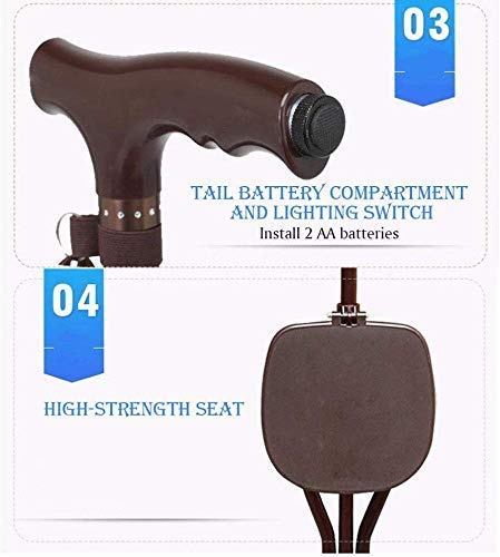 Foldable Walking Stick with Seat & Light - Non-Slip Cane for Elderly & Hiking - Portable Mobility Aid for Outdoor Activities & Daily Support