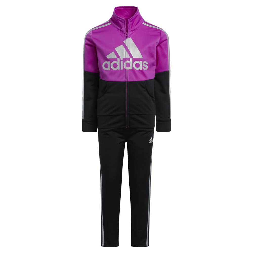 adidas Girls Zip Front Classic Tricot Jacket and Joggers Set - 6X Sonic Fuchsia - Comfortable Athletic Outfit for School, Sports & Casual Wear