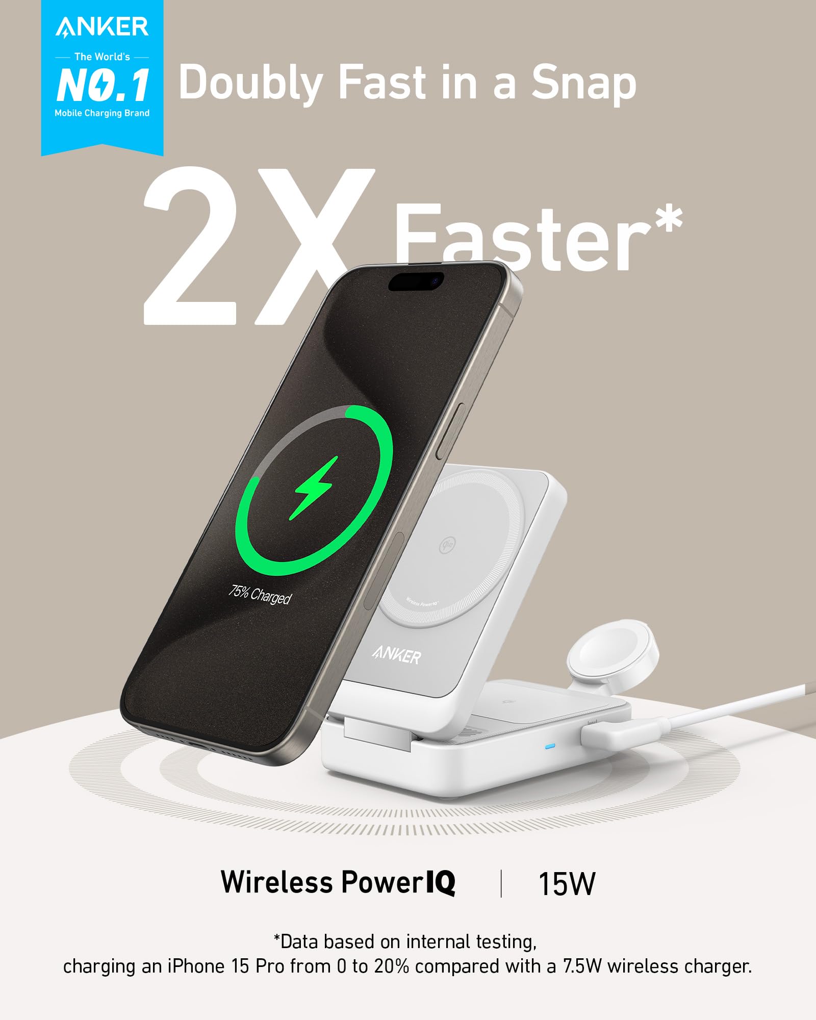 Anker MagGo 3-in-1 Foldable Wireless Charging Station with MagSafe | Qi2 Certified 15W Fast Charger for iPhone 16/15/14 Series | Compatible with AirPods & Apple Watch 9 | Includes 40W USB-C Power Adapter | Perfect for Home, Office & Travel Charging Needs