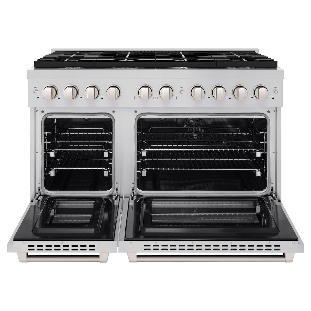ZLINE 48-inch Stainless Steel Dual Fuel Range - 6.7 cu. ft. Double Oven with 8-Burner Gas Cooktop (Model SDR48) - Perfect for Large Kitchens & Professional Cooking
