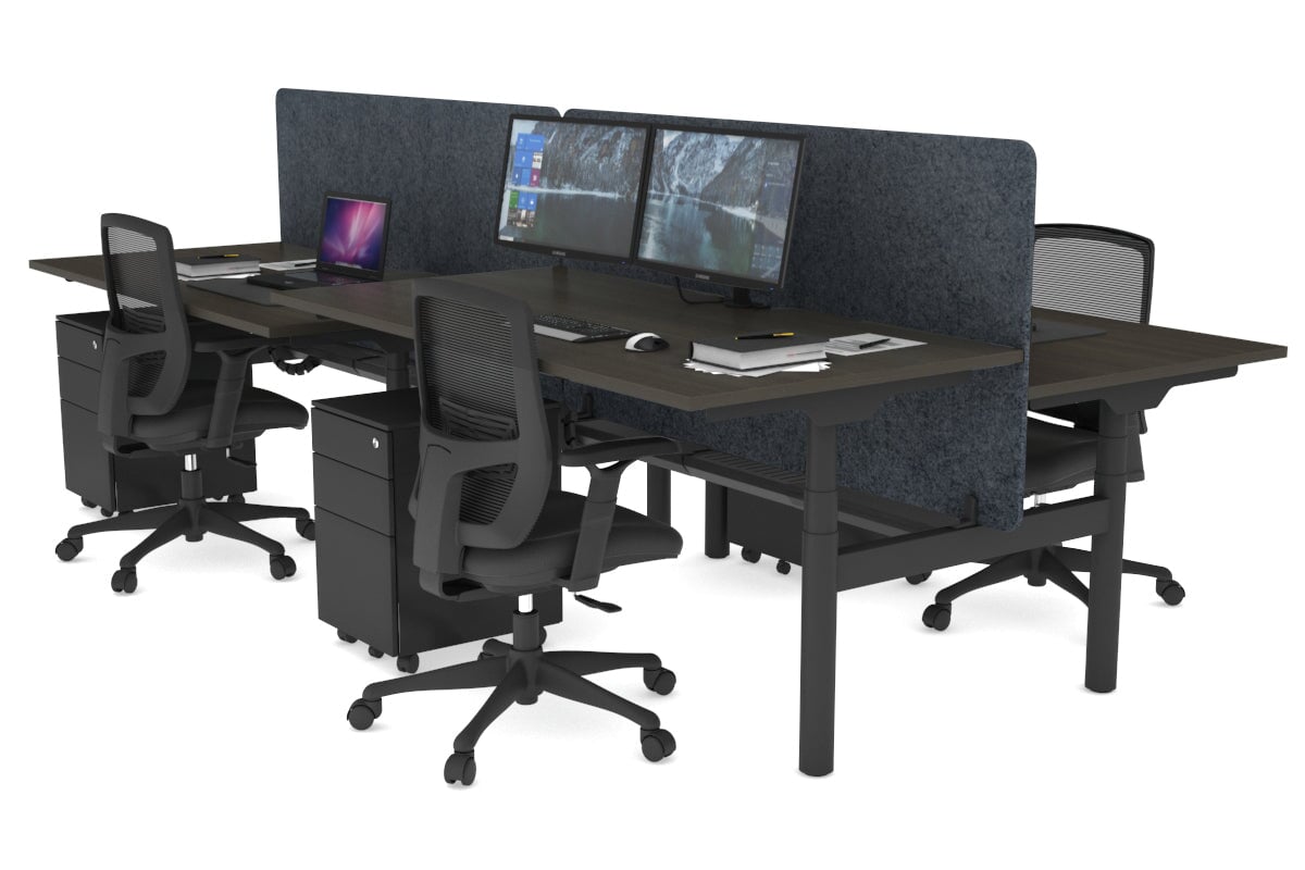 Flexi Premium 4-Person Height Adjustable H Bench Workstation - Black Frame (1600L x 800W) with Cable Management | Ideal for Office, Coworking Spaces & Home Workstations